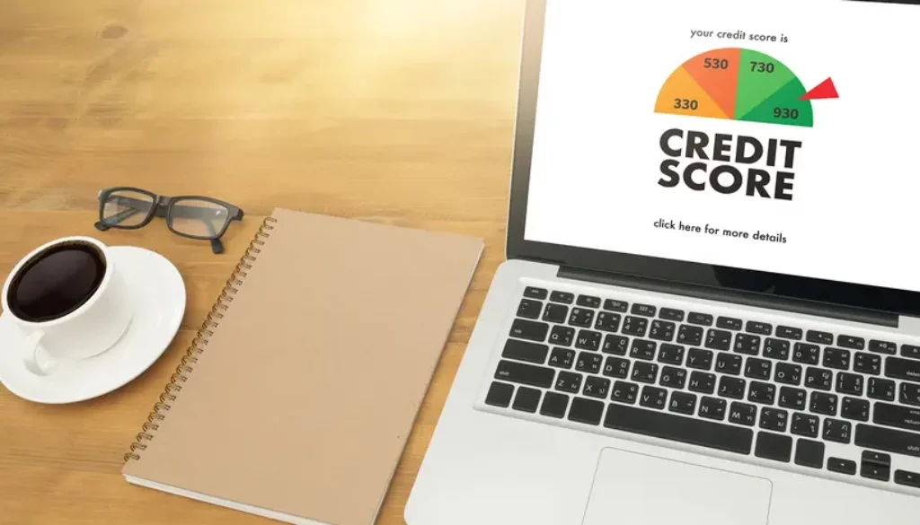 Credit score on laptop screen